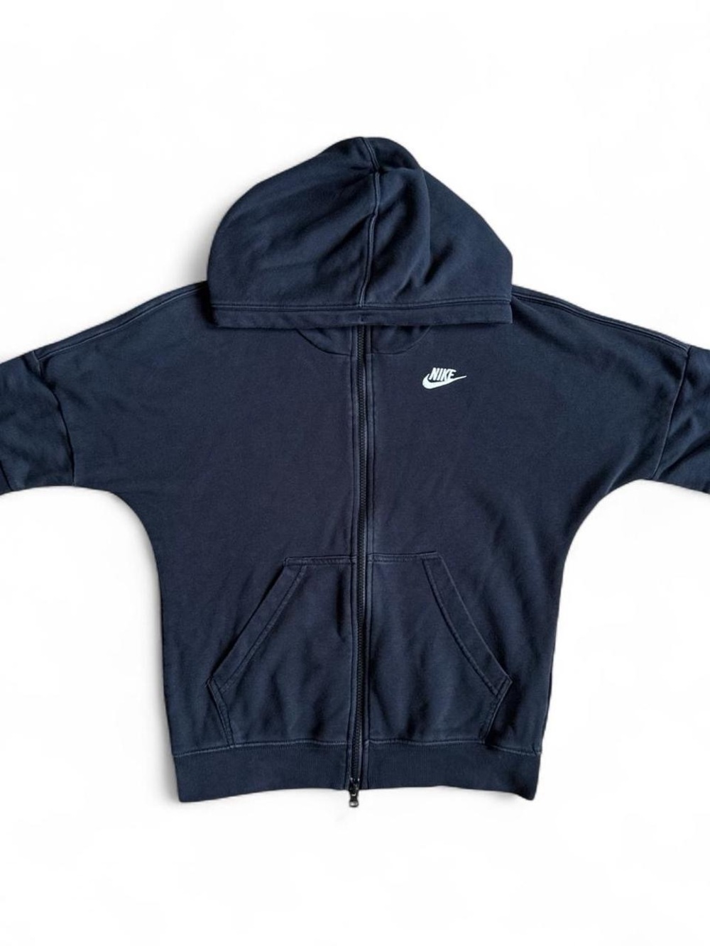 Nike Black Full-Zip Hooded Sweatshirt with White Swoosh Short Sleeved